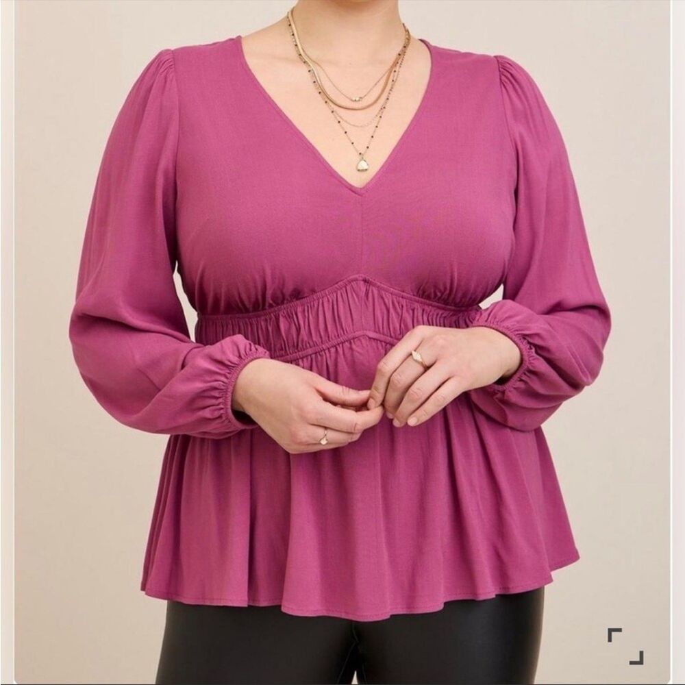 Torrid Rayon Slub Smocked Waist Detail Top In Violet Quartz Plus Size Woman's 1X